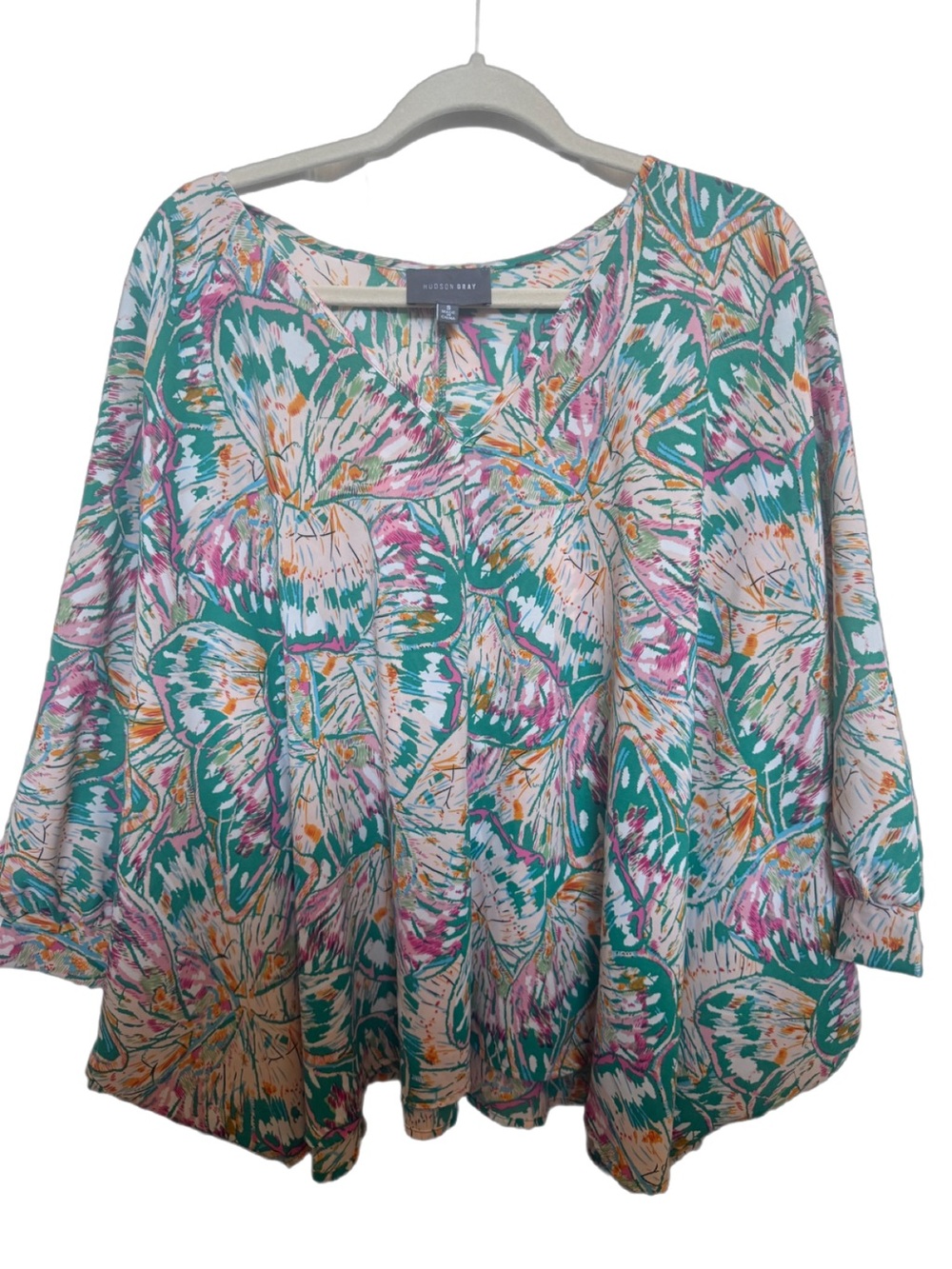 Hudson Gray Green Floral V-Neck Peasant Top